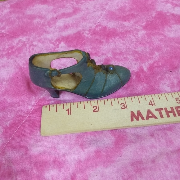 Miniature Women's Teal Victorian Shoe Decorative Item Decor High Heel - Picture 1 of 6